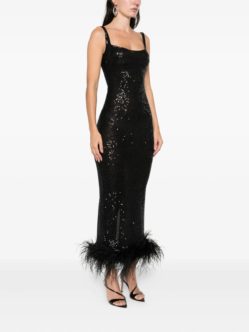 Atu Body Couture Sequin Feather Dress In Black