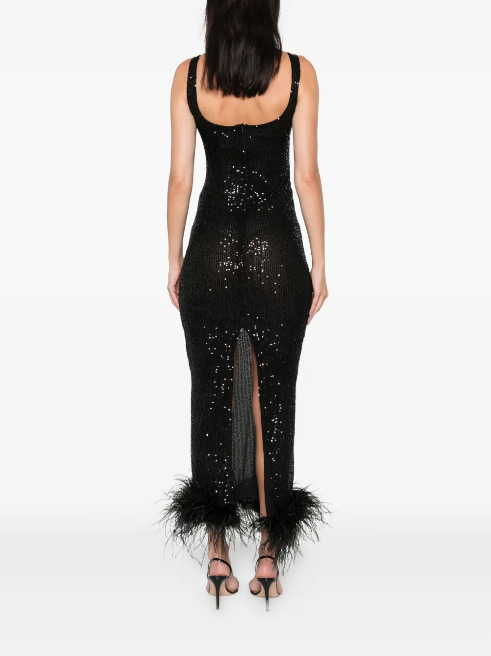 Atu Body Couture Jurk met pailletten en veren Zwart