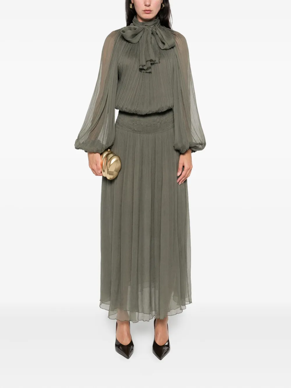 Atu Body Couture tied plissé maxi dress - Groen