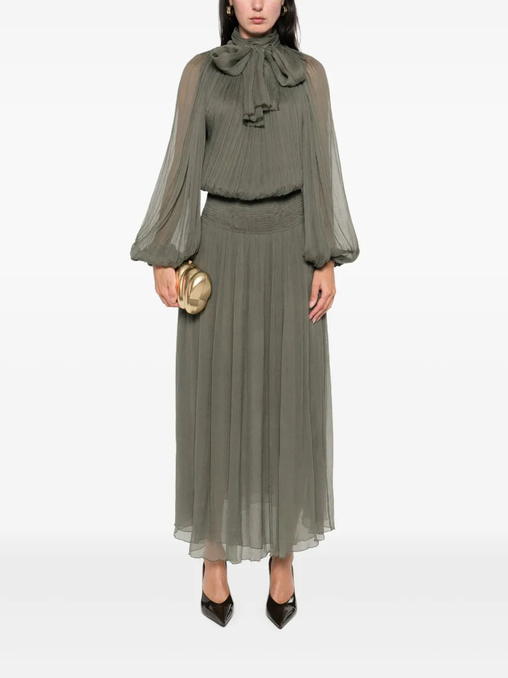 Atu Body Couture Gestrikte plissé maxi-jurk Groen