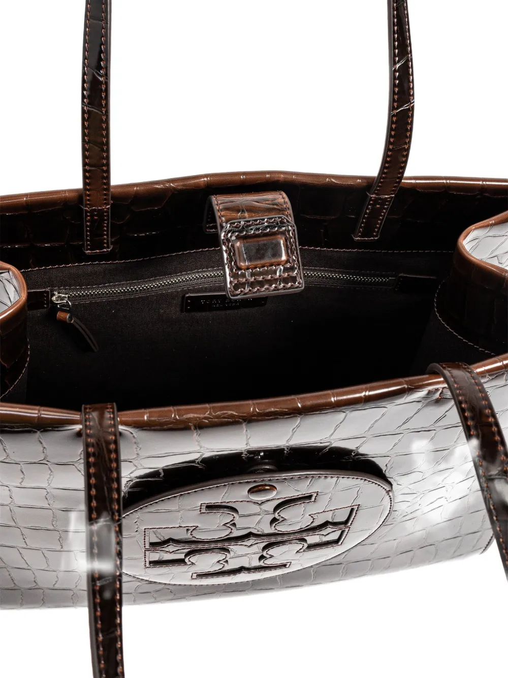 Tory Burch Croc-embossed Logo-detail Tote Bag In Brown