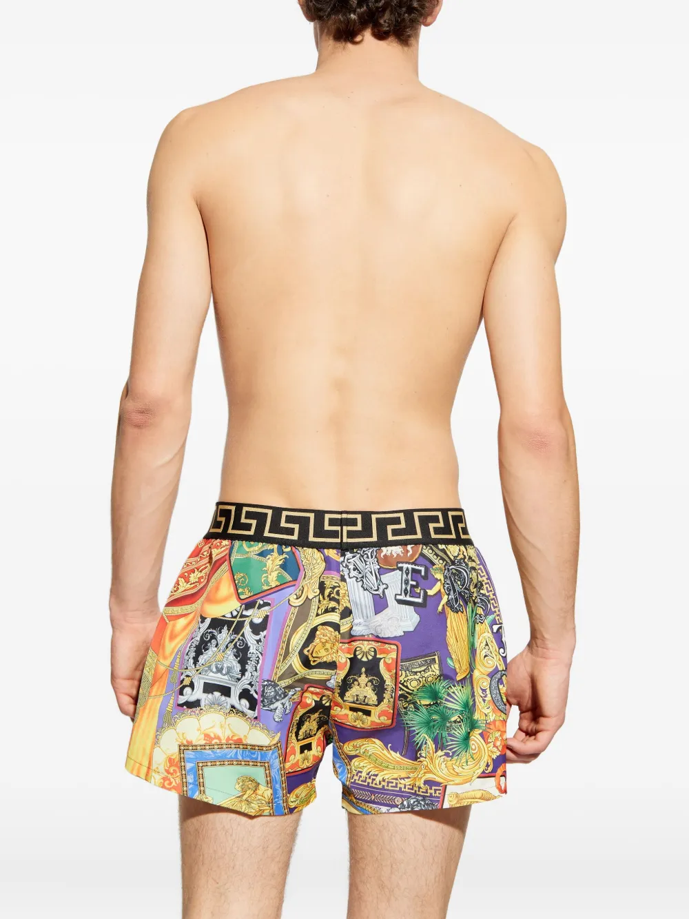 Versace Zwembroek met Greca print en tailleband Goud