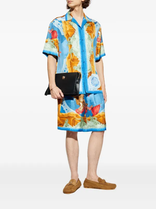 Versace Gallery Silk Shorts in Blue