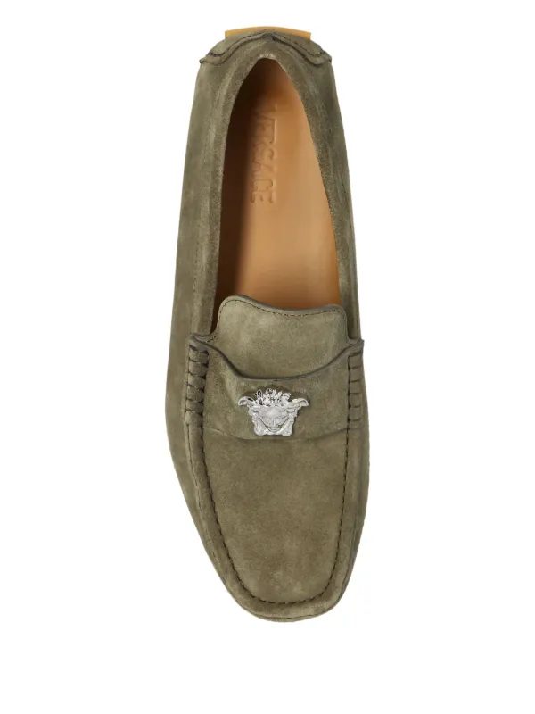 Versace La Medusa Suede Driver Shoes | Green | FARFETCH