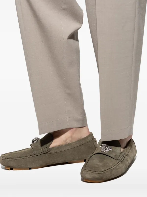 Versace La Medusa Suede Driver Shoes | Green | FARFETCH