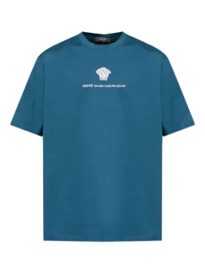 Versace 90s Logo Embroidered T-shirt | Blue | FARFETCH IN