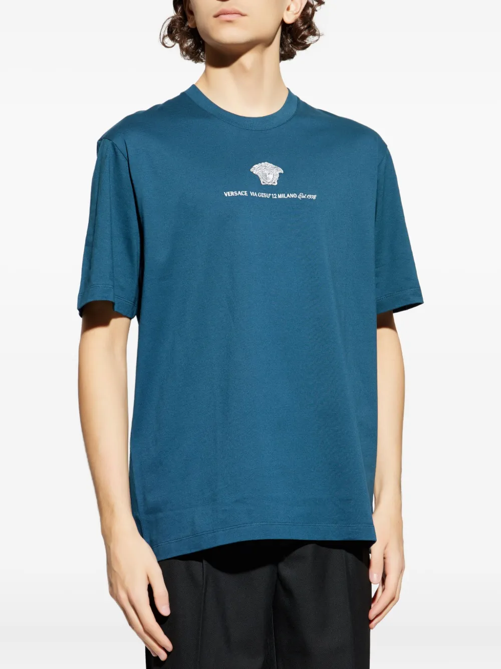 Versace T-shirt met Medusa logo Blauw