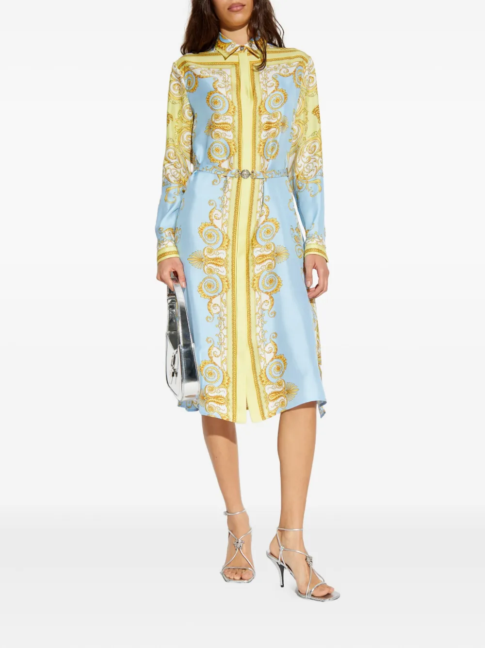 Versace Medusa-buckle printed midi dress - Blauw