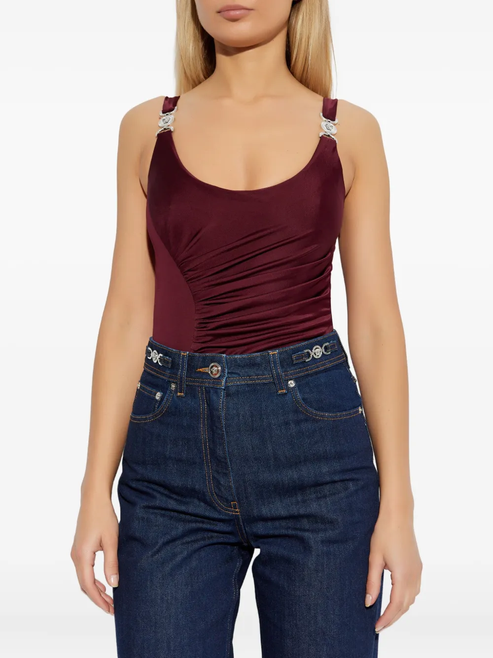 Versace Viscose-jersey Draped Bodysuit In Red