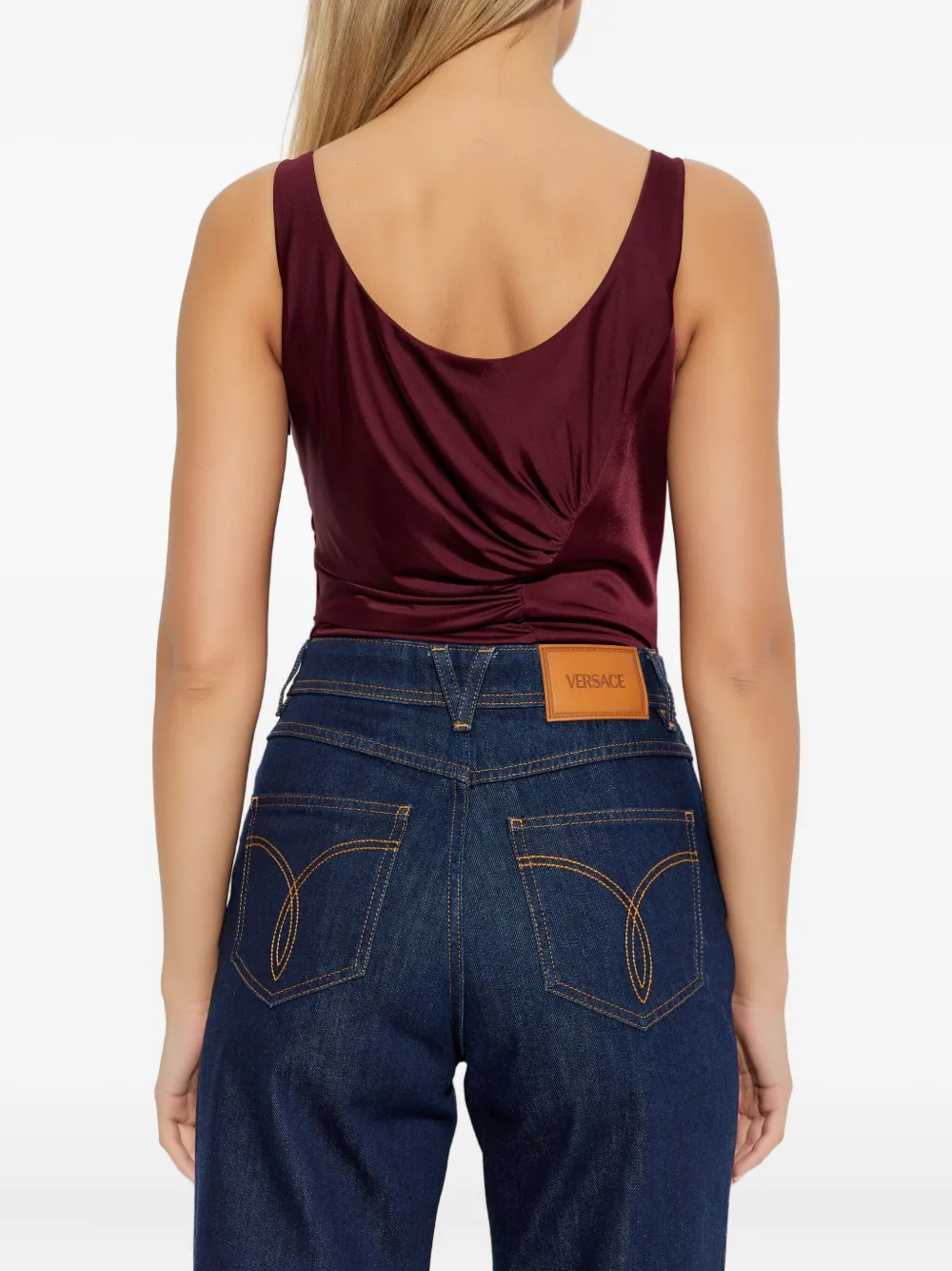 Versace Viscose-jersey Draped Bodysuit In Red