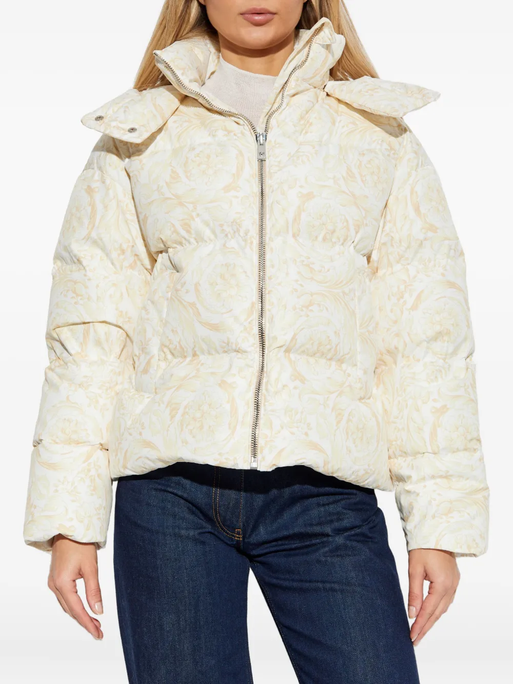 Versace Hooded Zip-fastening Jacket In Neutral