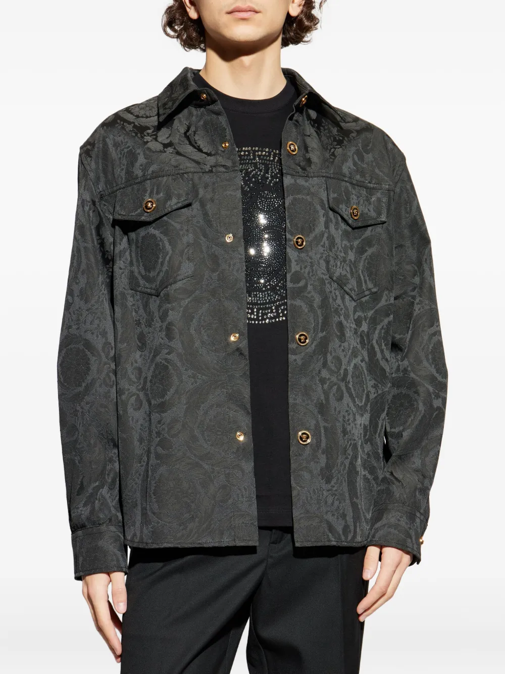 Versace Shirtjack met Barocco-print en knopen Grijs