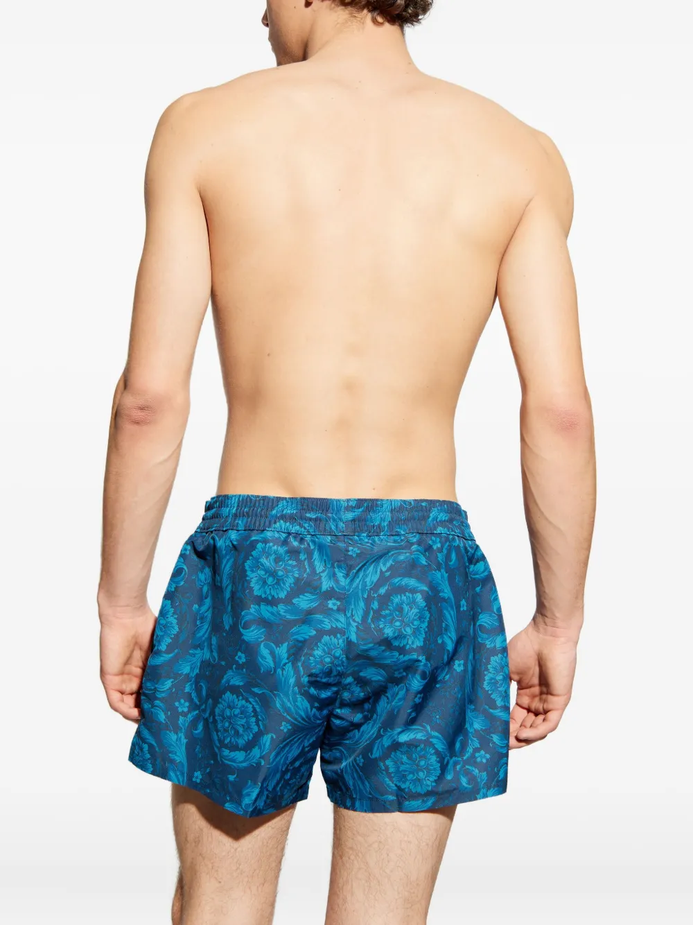 Versace Zwembroek met trekkoordtaille en bloemenprint Blauw