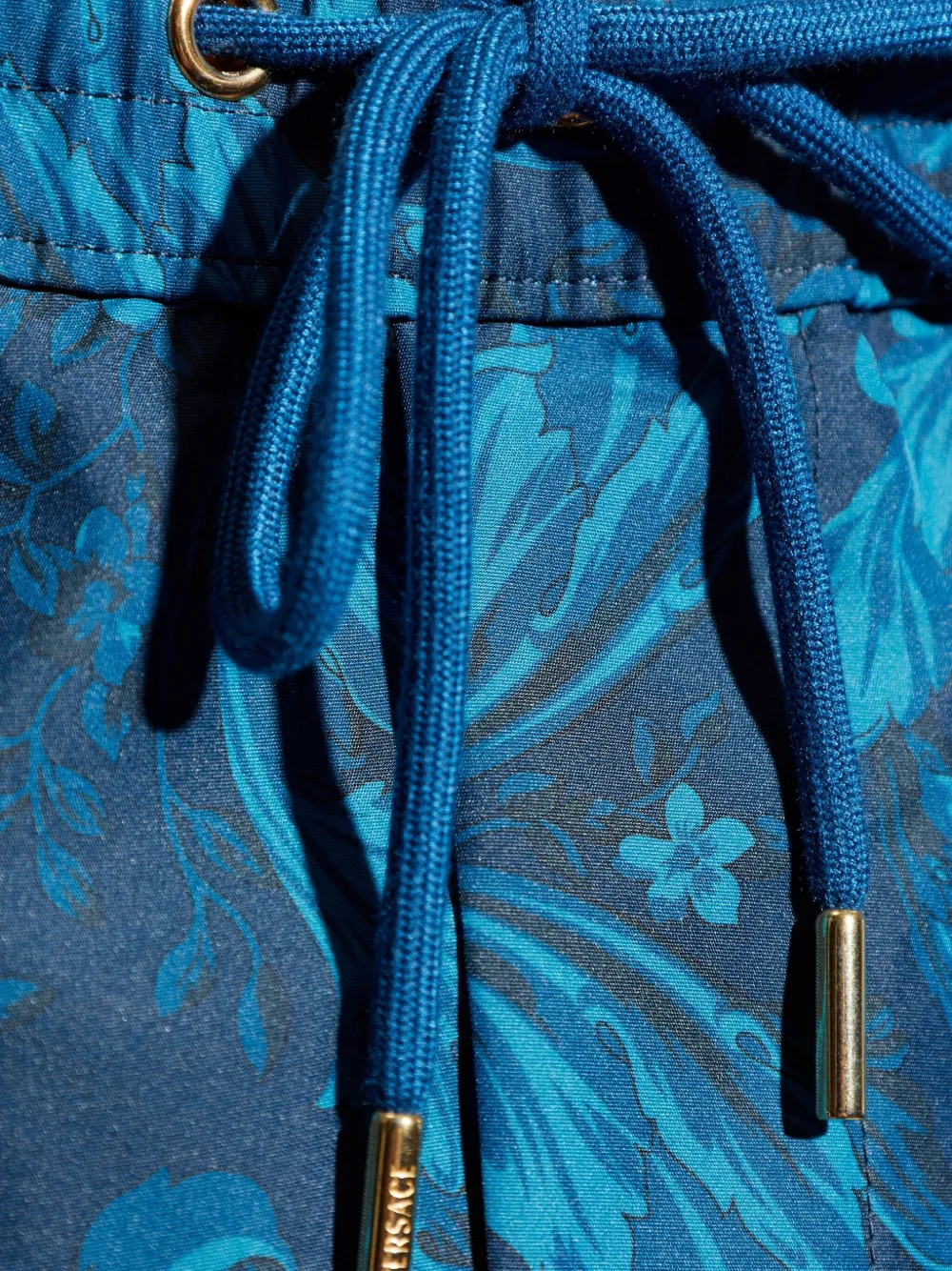 Versace Zwembroek met trekkoordtaille en bloemenprint Blauw