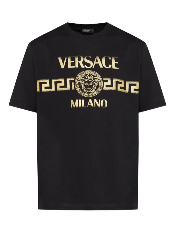 VERSACE ブラック Tシャツ メデューサ 刺繍 VERSACE ヴェルサーチ クリスタル刺繍入り 黒 Tシャツ メデューサ S