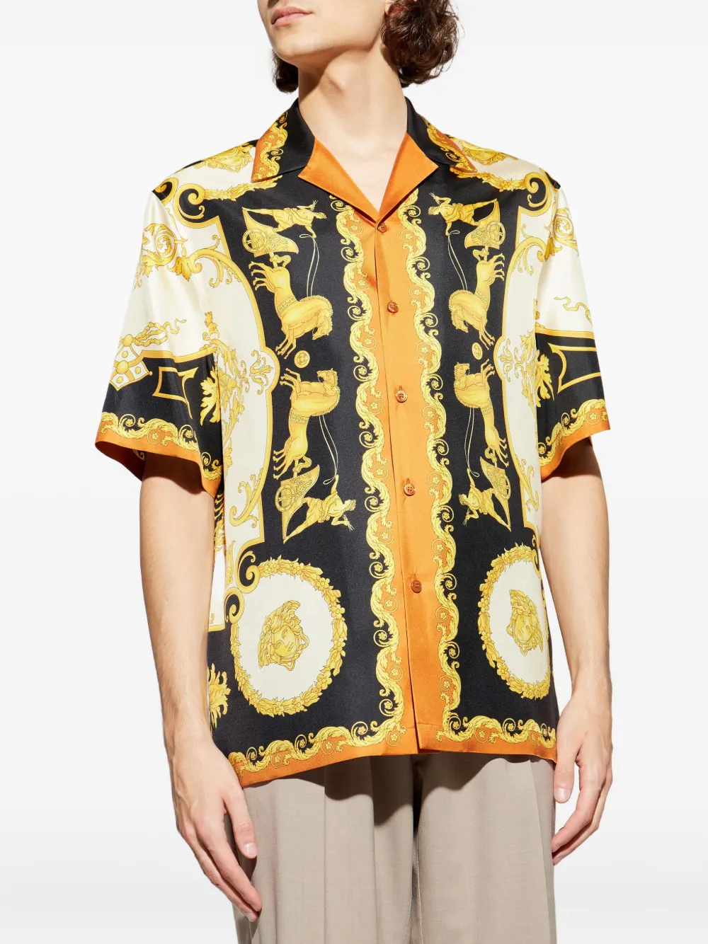 Versace Printed Silk Twill Regular Shirt In Multi