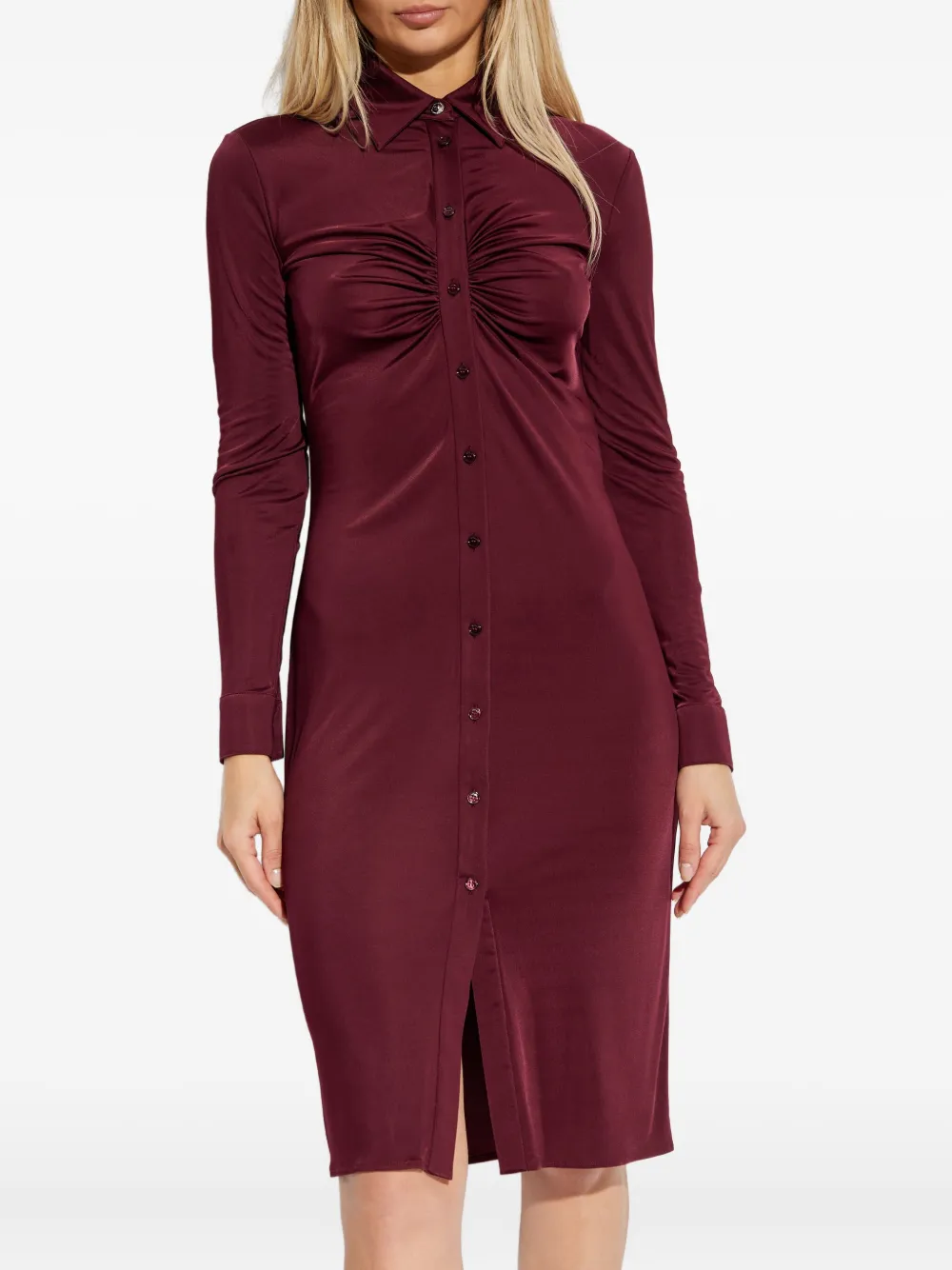 Versace Gathered-detail Mini Dress In Burgundy