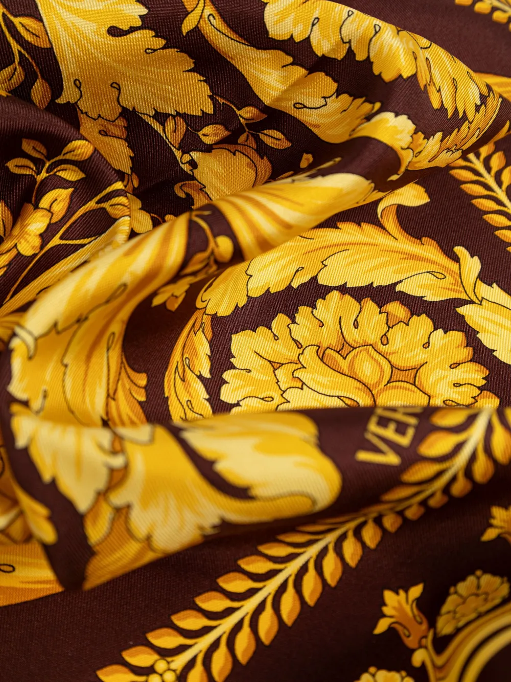 Versace Large Barocco Printed Silk Scarf In Brown