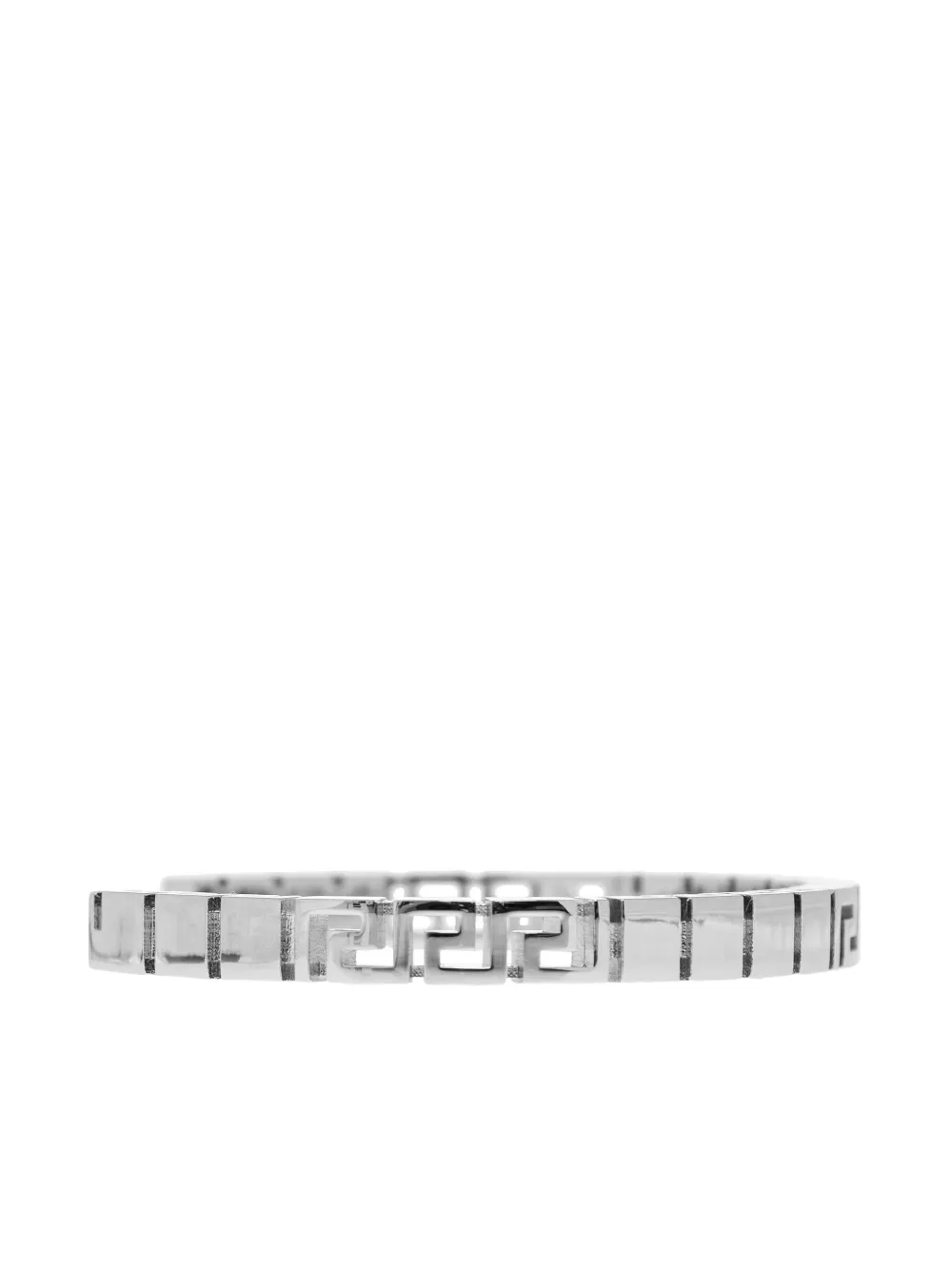 Versace Silver-colored Bracelet With Greek Motif And Logo Lettering Debossed In Brass Man In Silver