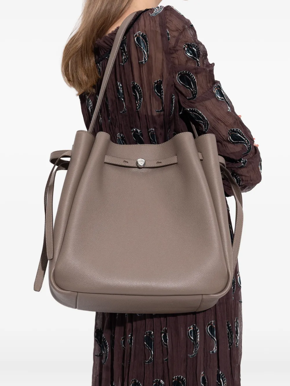Tory Burch Large Romy Leather Bucket Bag In Brown