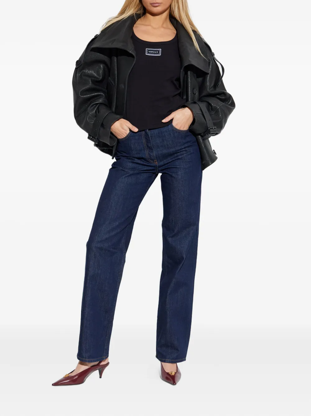 Versace Logo-patch Tank Top In Blue