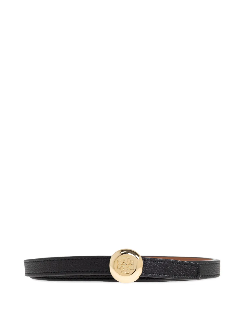 Tory Burch Medallion Double T-motif Leather Belt In Black