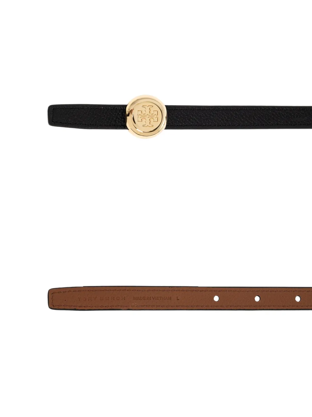 Tory Burch Medallion Double T-motif Leather Belt In Black