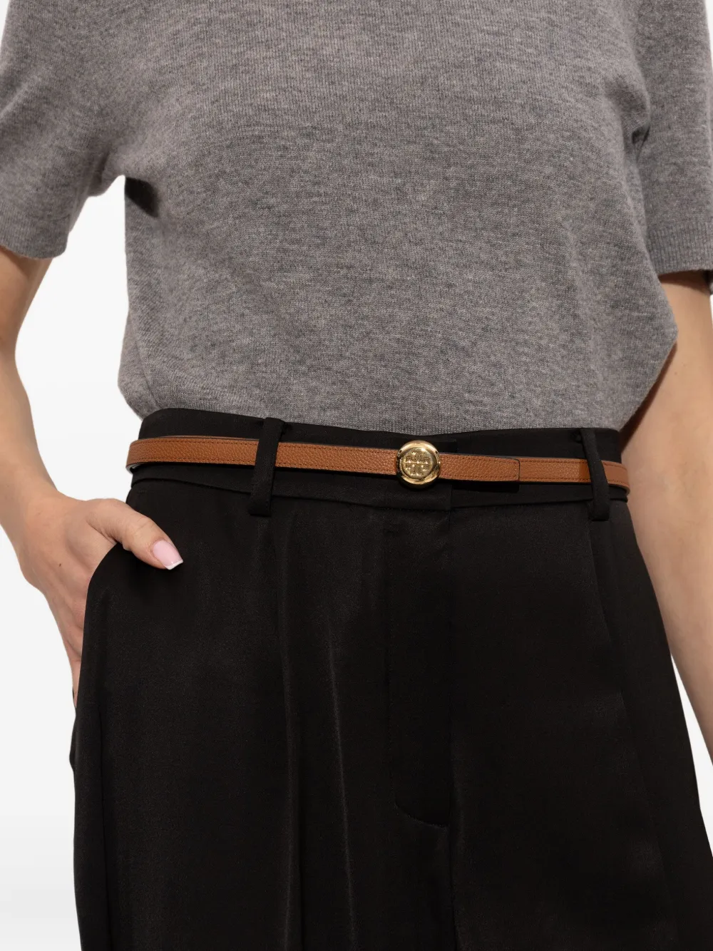 Tory Burch Medallion Double T-motif Leather Belt In Black