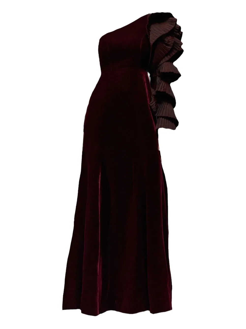 THA SEEN velvet ruffle-sleeve maxi dress | Red | Image 1