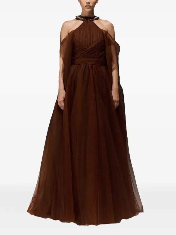 sachin and babi light blue dress Ambraee Brown Cut-out Cotton Maxi Dress for Women | V-Neck Sleeveless  Gathered Dress main image 1