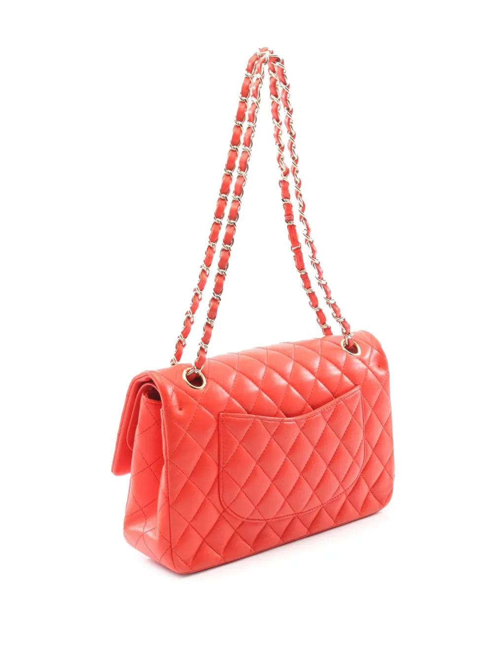 Pre-owned Chanel 2016-2017 Medium Classic Lambskin Double Flap Shoulder Bag In Red