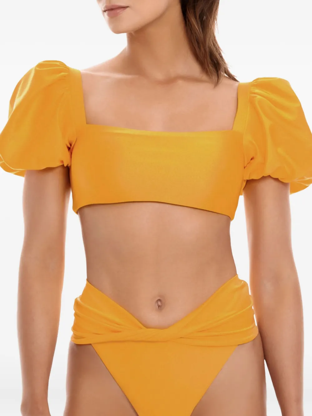 Agua Bendita Arabella Calista Puffed-sleeves Bikini Top In Yellow