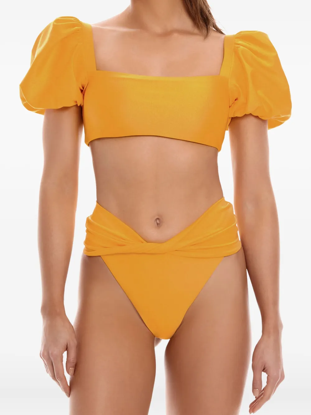 Agua Bendita Arabella Calista Puffed-sleeves Bikini Top In Yellow