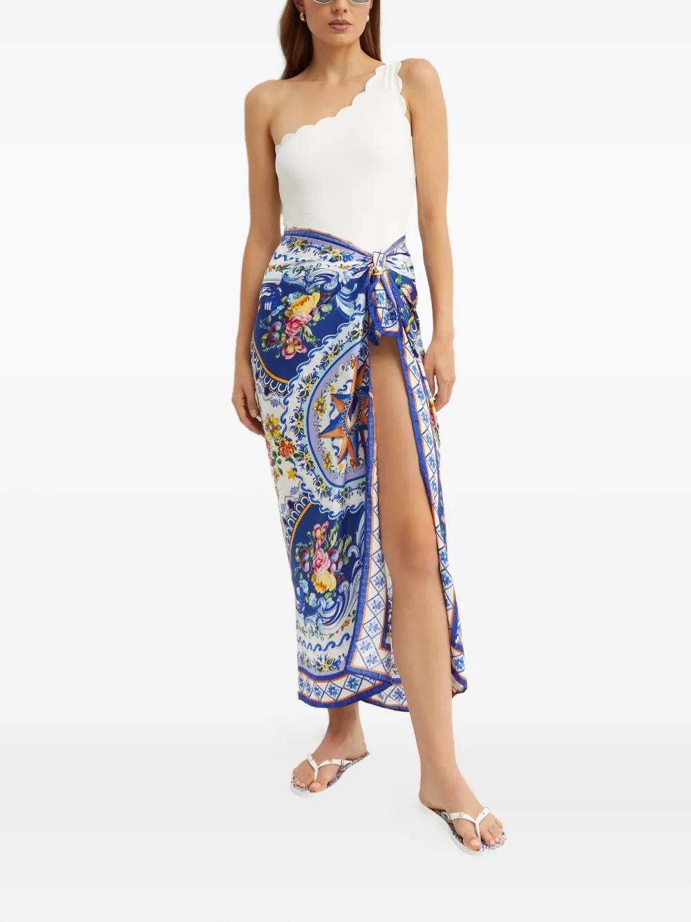 Camilla Zijden sjaal met patroon Wit