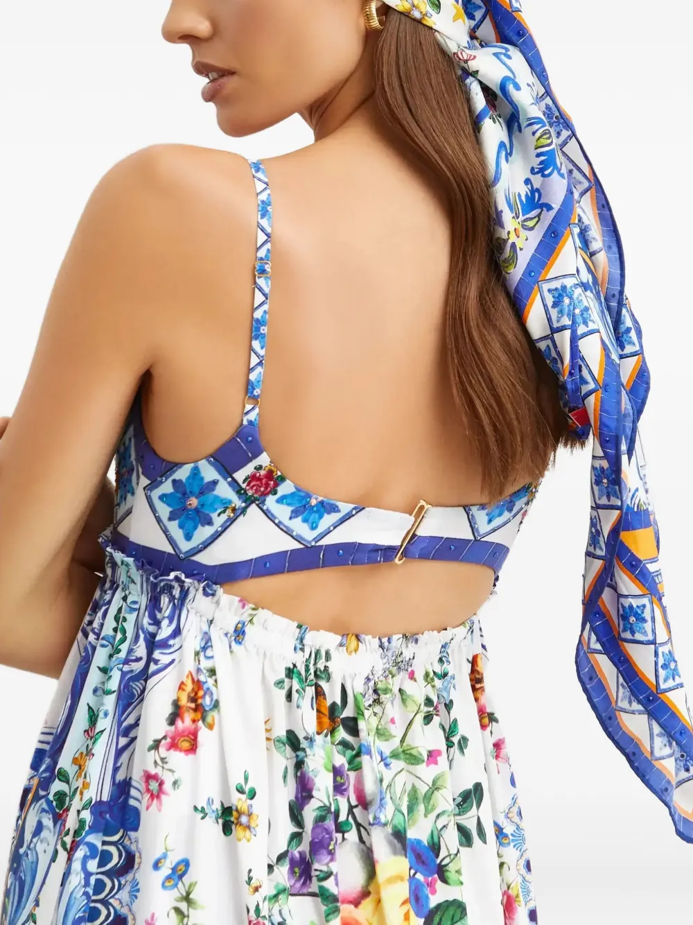 Camilla Zijden sjaal met patroon Wit