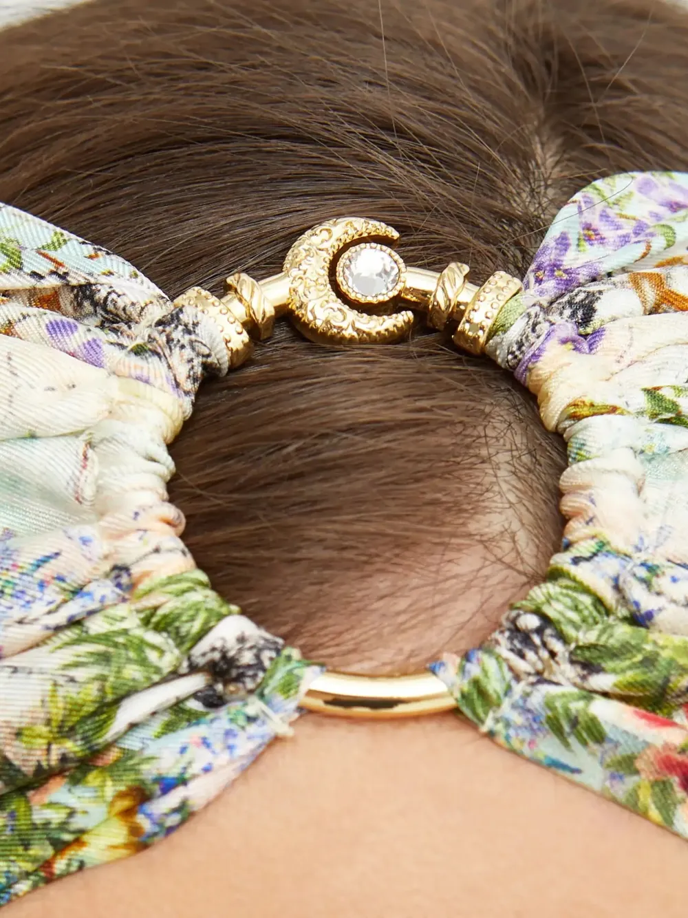 Camilla Haarband met patroon en kristallen detail Beige