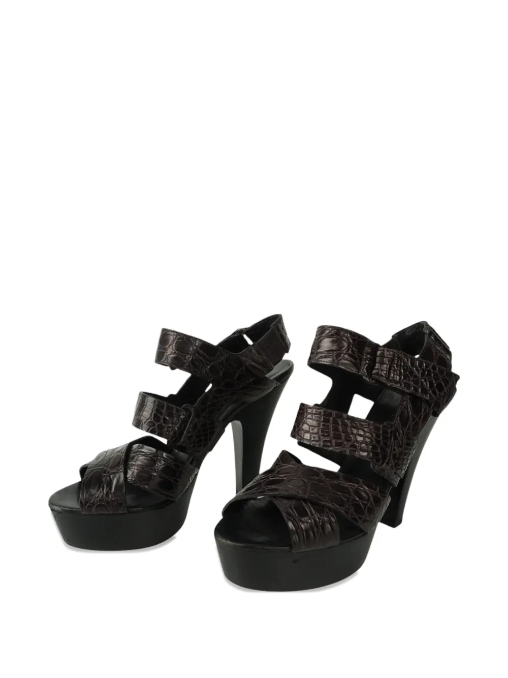 Bottega Veneta Pre-Owned Bottega Veneta Crocodile Embossed Leather Strap Heels - Bruin