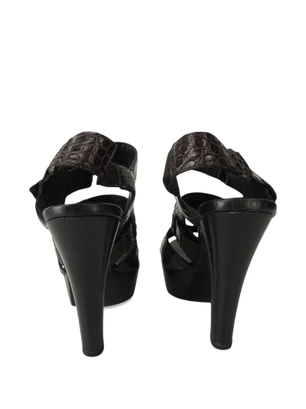 Pre-owned Bottega Veneta Crocodile Embossed Leather Strap Heels In Brown