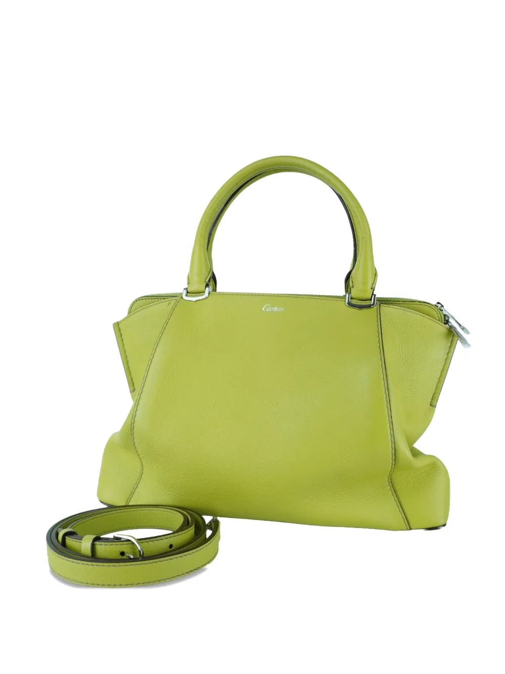 Pre-owned Cartier Medium C De  Leather Tote Bag In Green