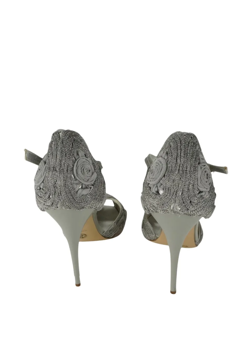 Pre-owned Giorgio Armani 100mm Rose Peep-toe Pumps In Gray