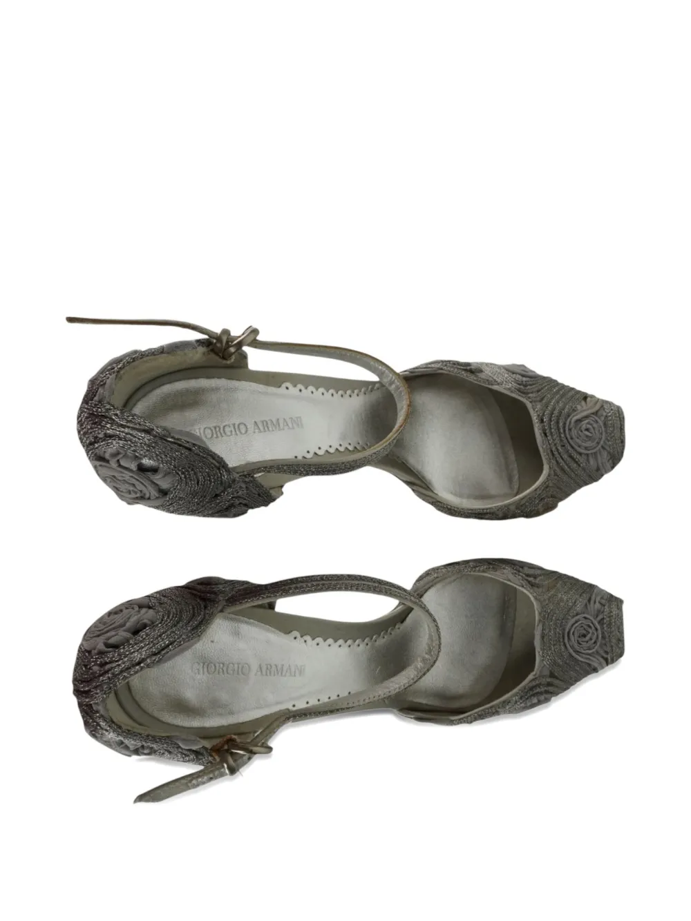 Pre-owned Giorgio Armani 100mm Rose Peep-toe Pumps In Gray
