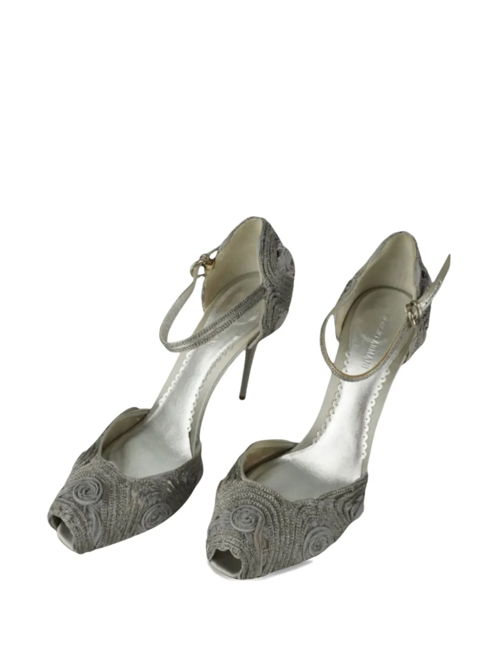 Pre-owned Giorgio Armani 100mm Rose Peep-toe Pumps In Gray