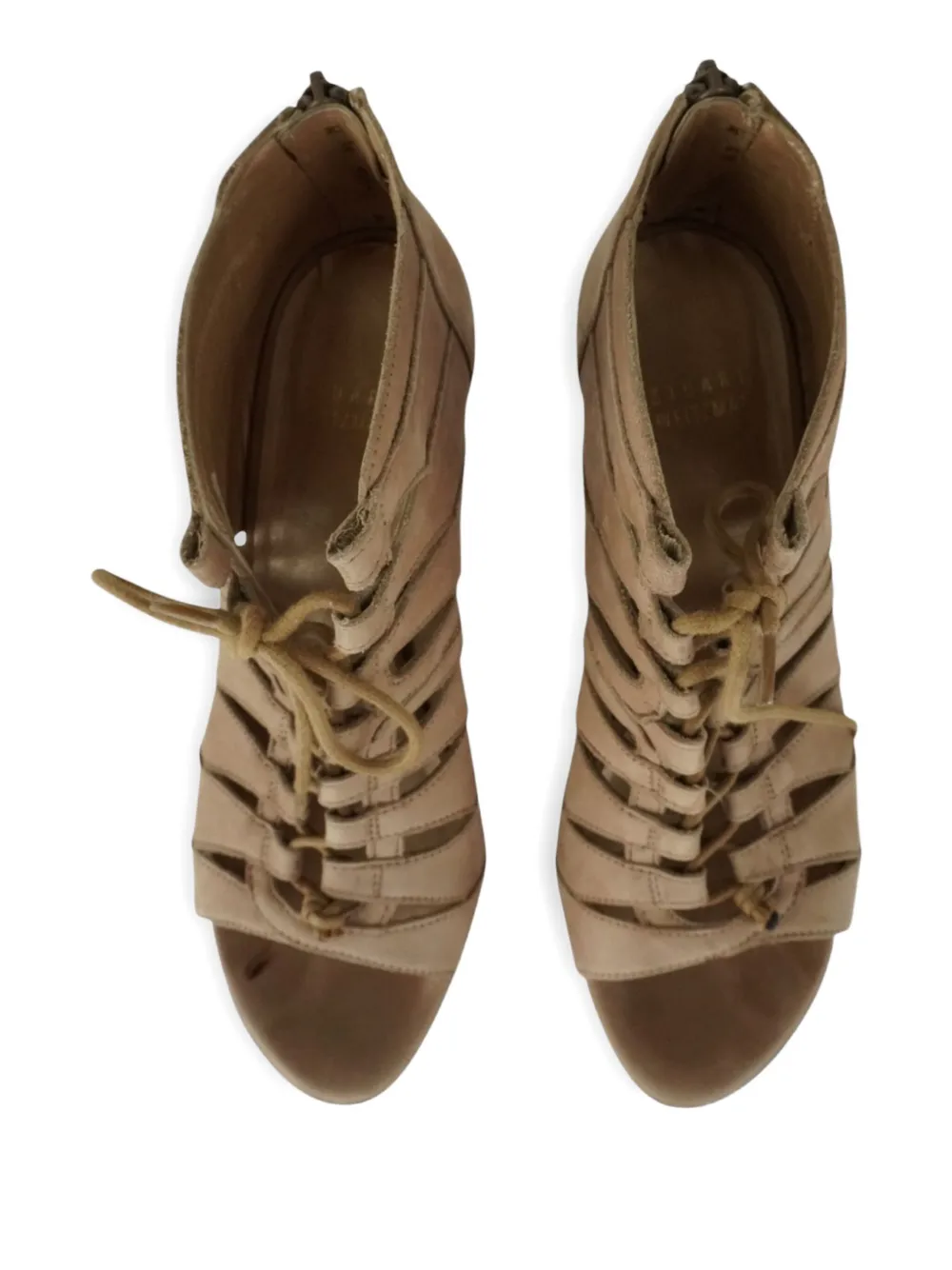 Pre-owned Stuart Weitzman 105mm Lace-up Suede Sandals In Neutral