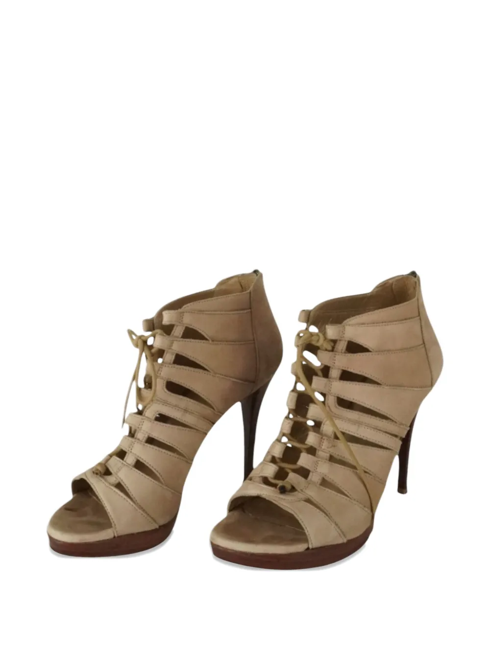 Pre-owned Stuart Weitzman 105mm Lace-up Suede Sandals In Neutral