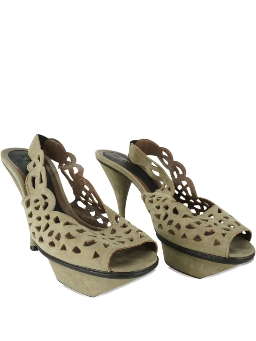 Pre-owned Marni 120mm Laser-cut Sandals In Neutral