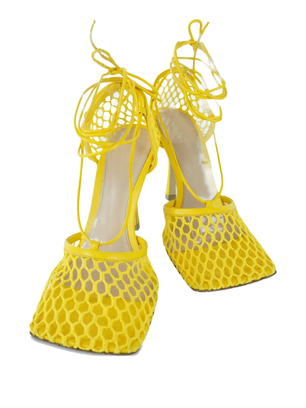 Pre-owned Bottega Veneta 100mm Crochet-knit Sandals In Yellow