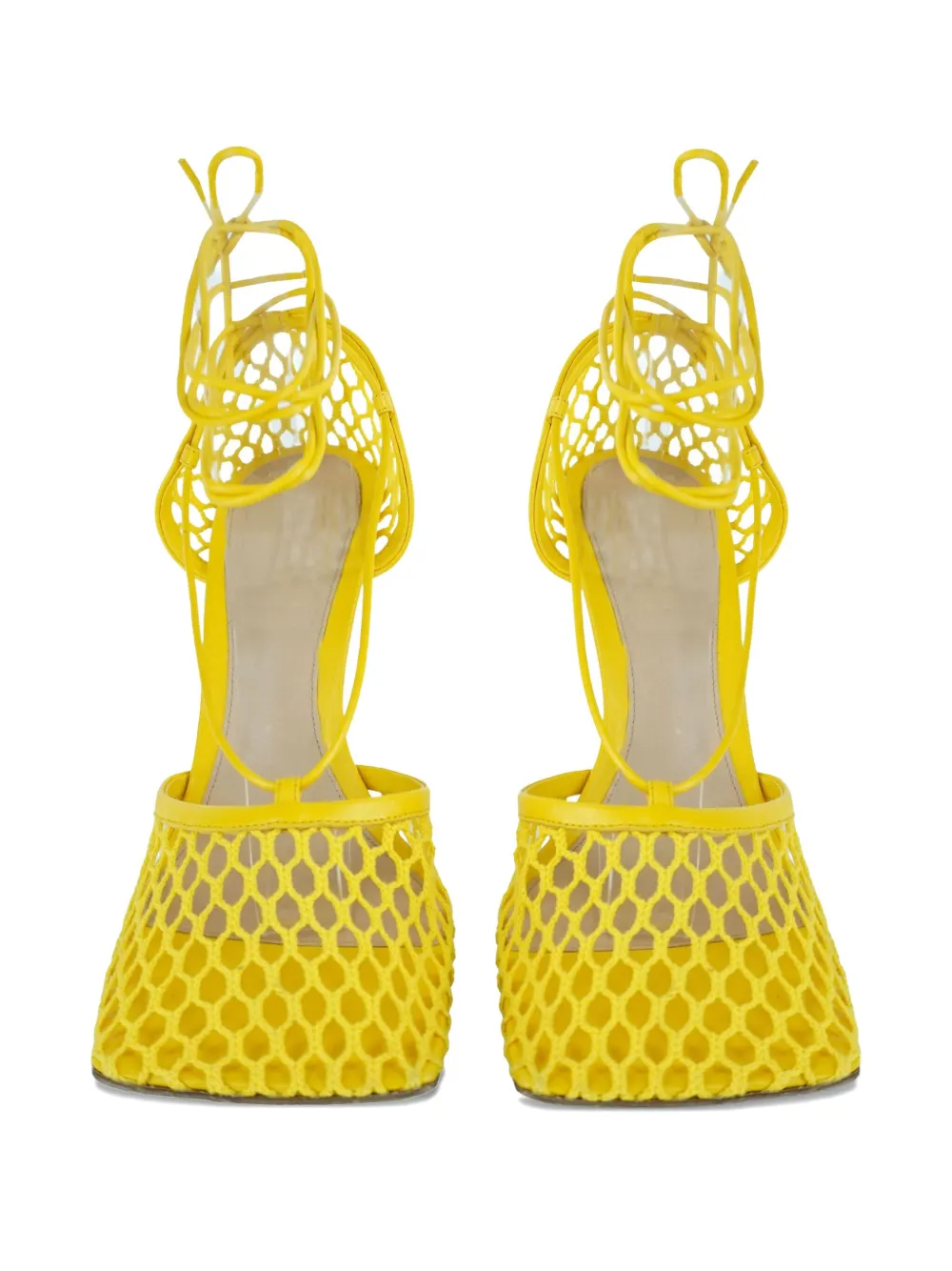 Pre-owned Bottega Veneta 100mm Crochet-knit Sandals In Yellow