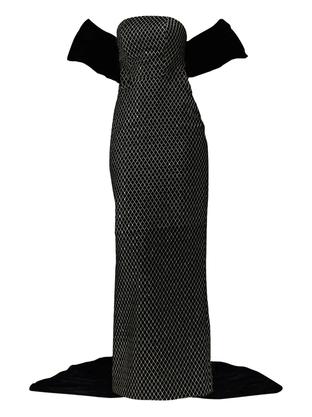 THA SEEN velvet-panel maxi dress - Black