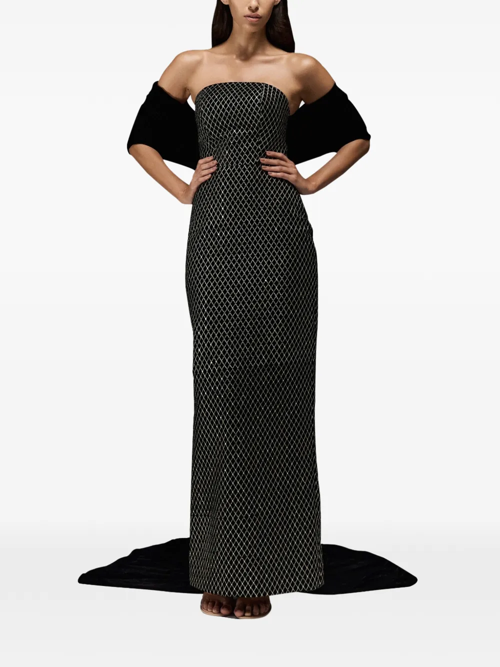 THA SEEN Maxi-jurk met fluwelen vlak - Zwart