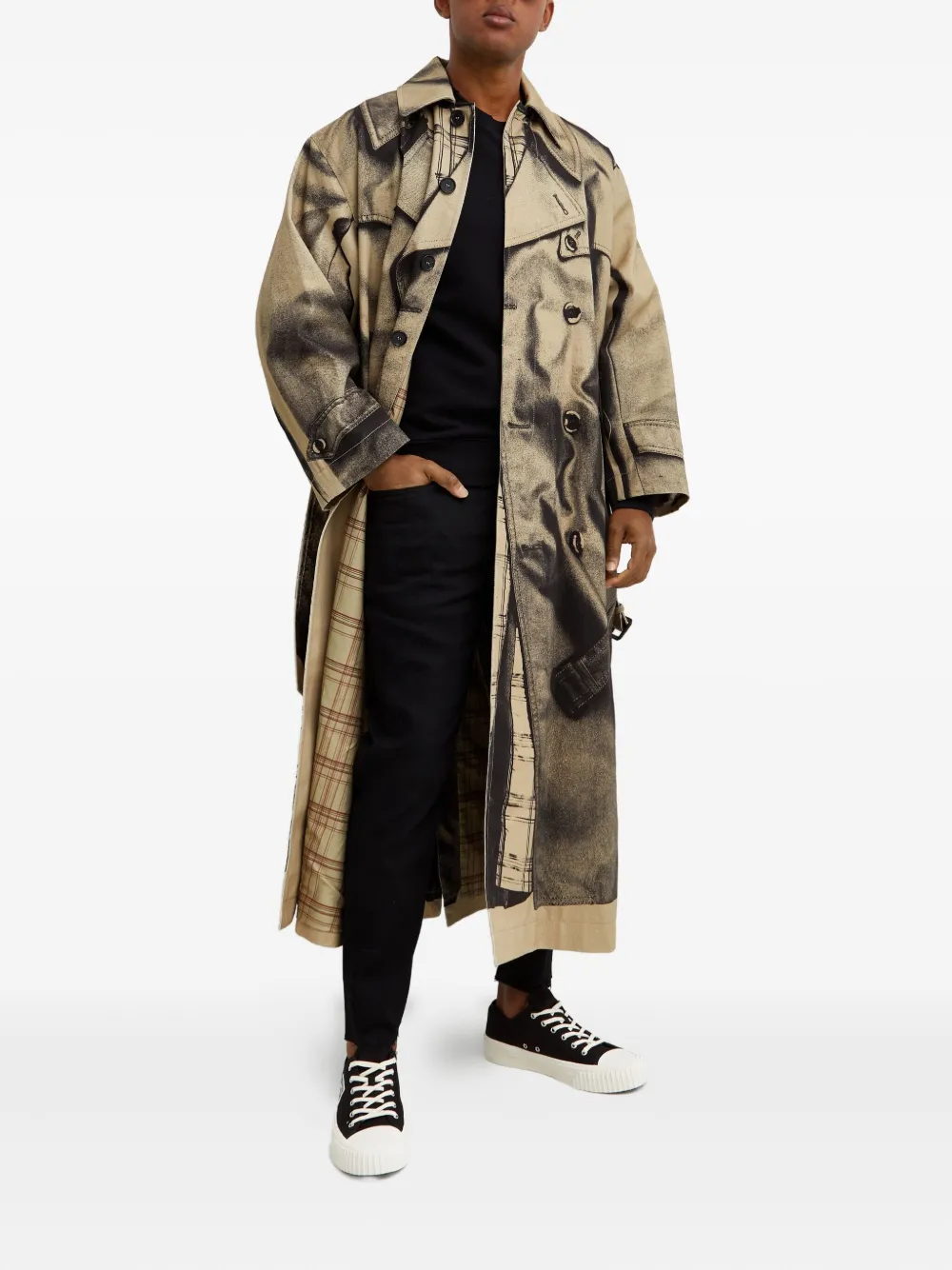 Jean Paul Gaultier Trompe-l'oeil Belted Trench Coat In Brown